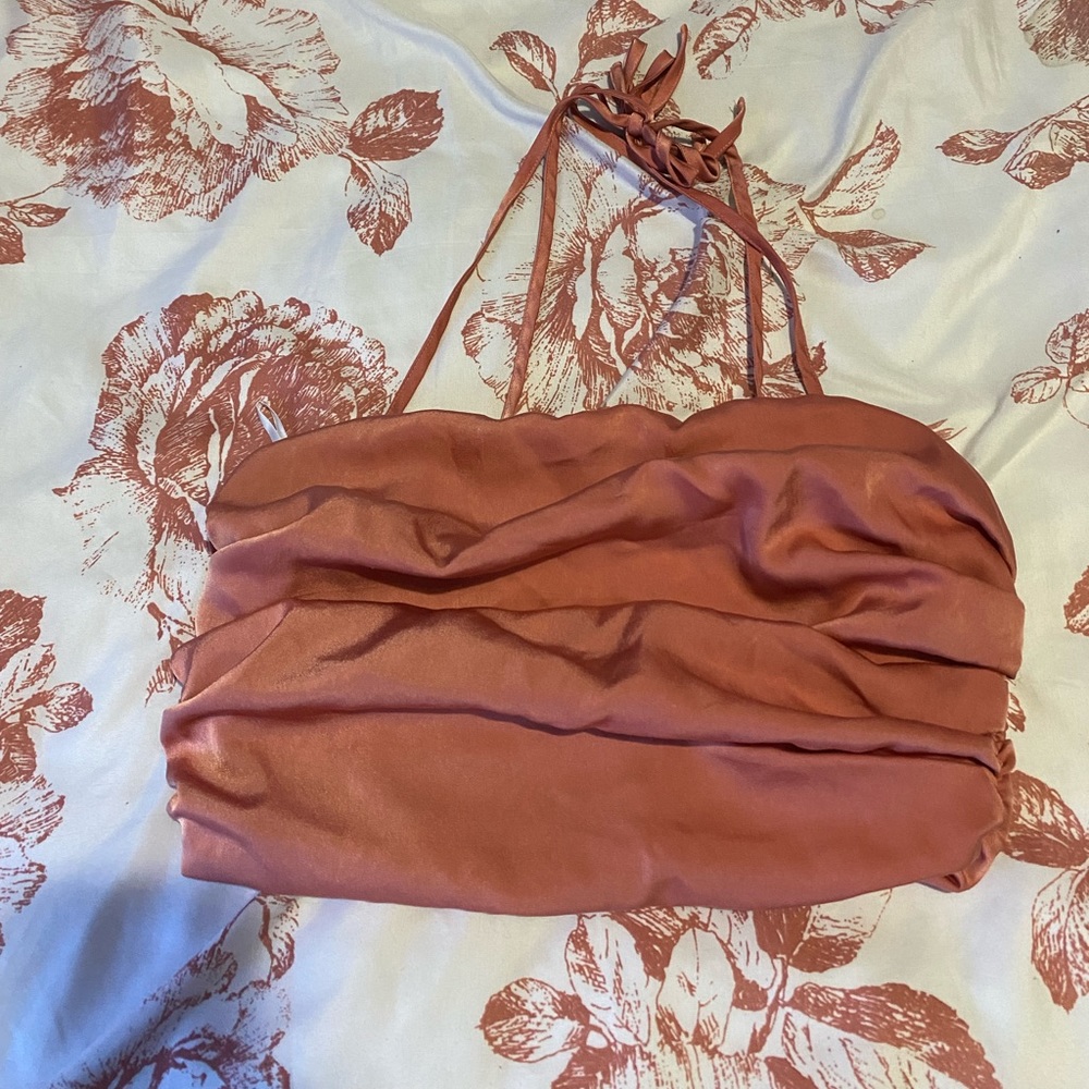 Pink spaghetti string crop top